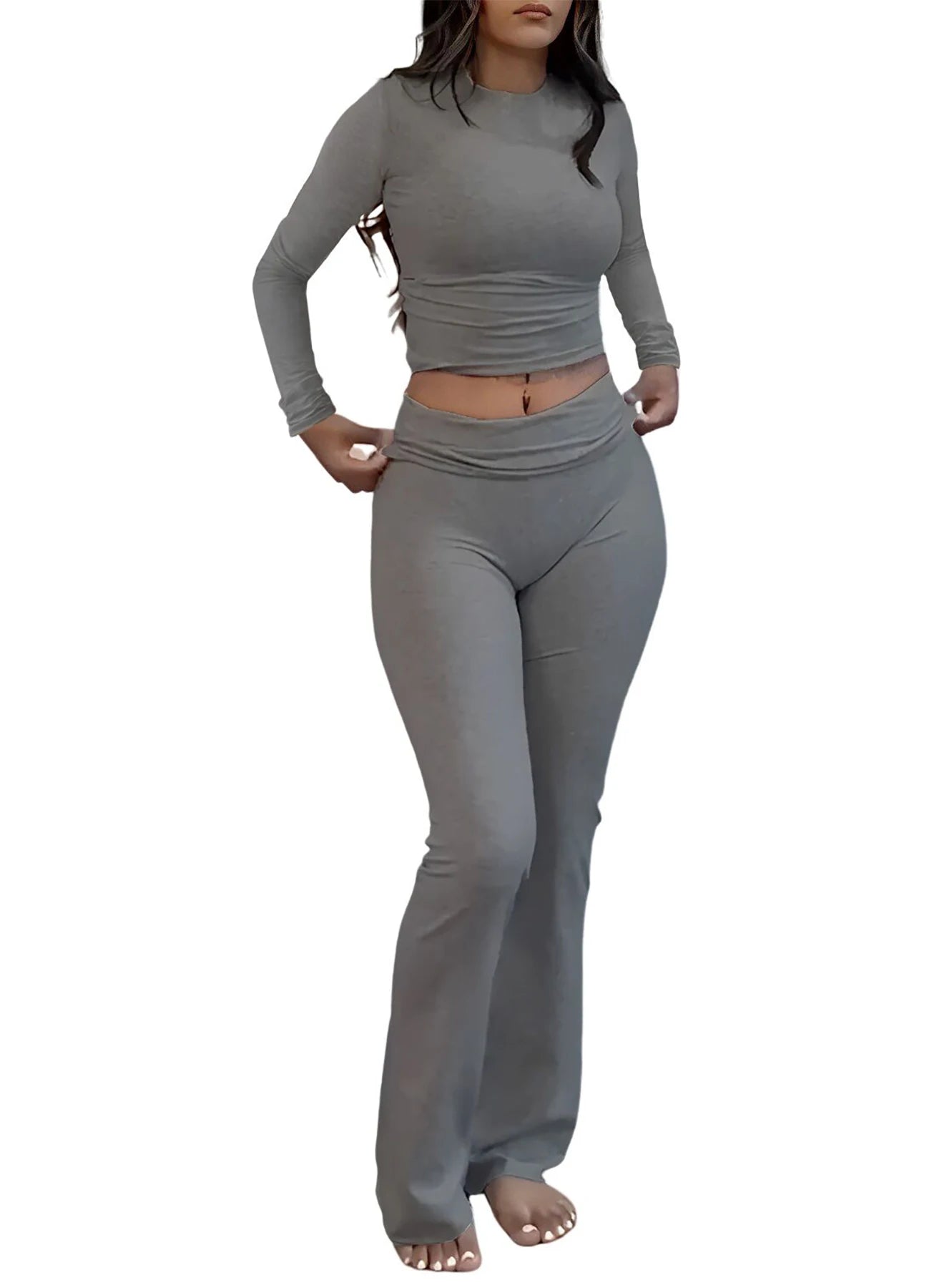 Women's Yoga Two-Piece Set Long-Sleeve Wide-Leg Activewear Set Casual Home Yoga Set Coordinated Set Nova Trendz