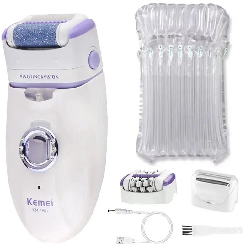 Kemei 3in1 Women Epilator Electric Shaver Facial Body Hair Removal Lady Leg Bikini Trimmer Hair Remover Underarms Rechargeable Nova Trendz