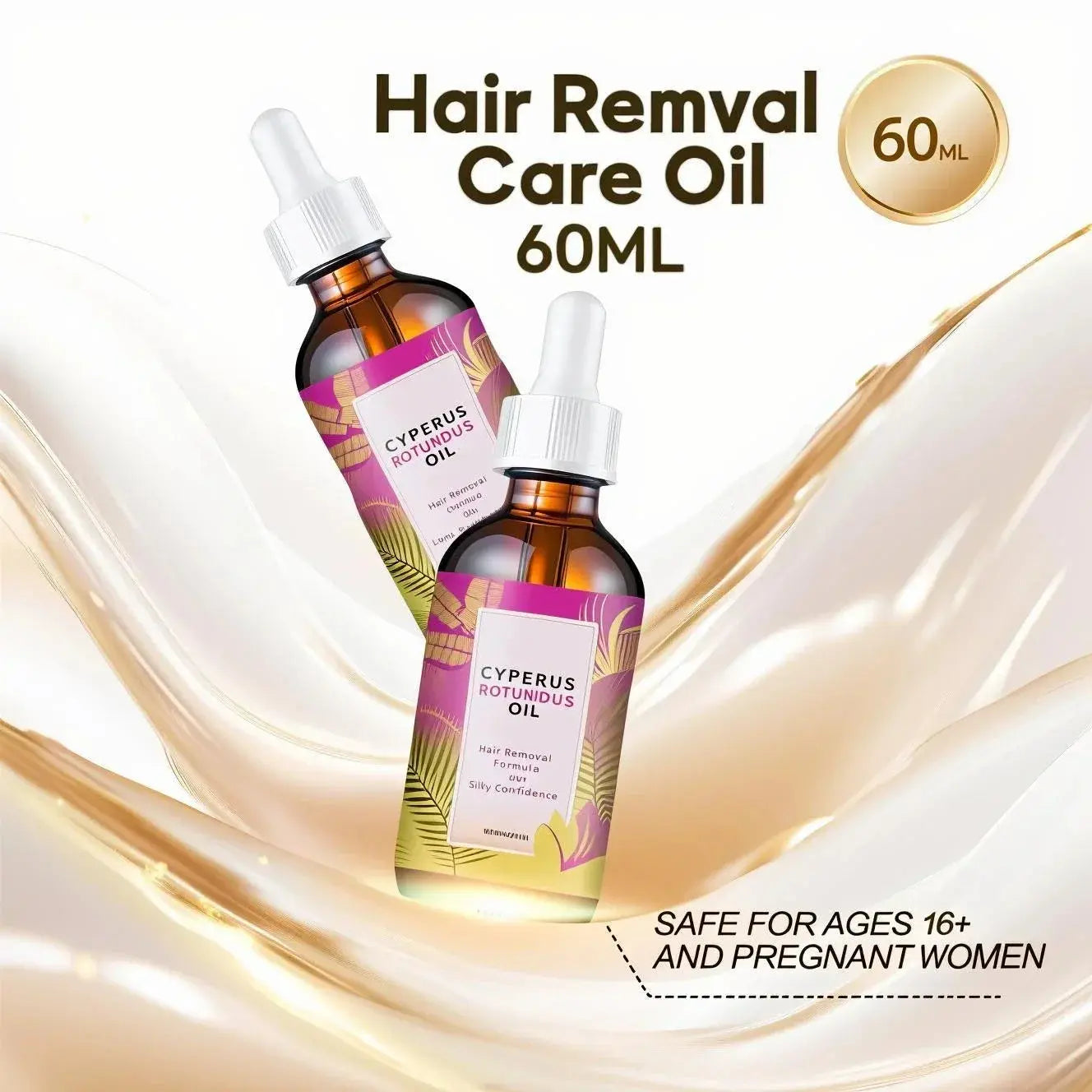 Hair Removal Oil 60ml - Natural Hair Growth Inhibitor with Jojoba & Almond Oil, Gentle Formula for Smooth Skin, All Skin Types Nova Trendz