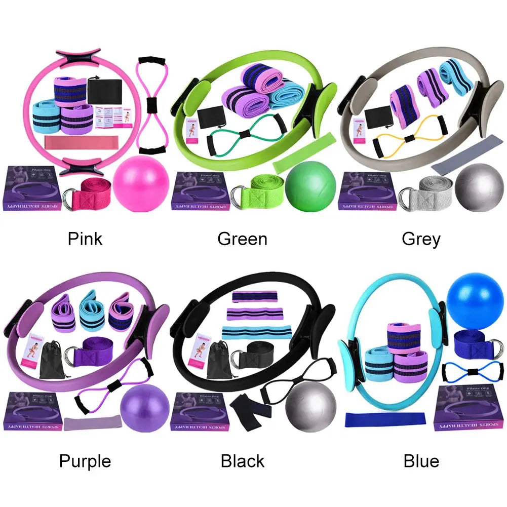 11PCS Pilates Loop Yoga Set 8 Resistance Band/Yoga Band Home Workout Pilates Ring Set Multifunctional Workout Set Yoga Equipment Nova Trendz