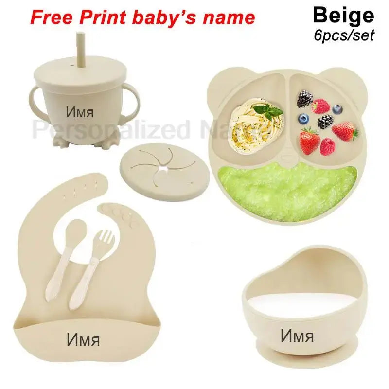 Personalized Name Tableware For Kids Silicone Suction Cup Plate Bowl Baby Feeding Set Children Dinner Dishes Bowl Spoon Cup Nova Trendz