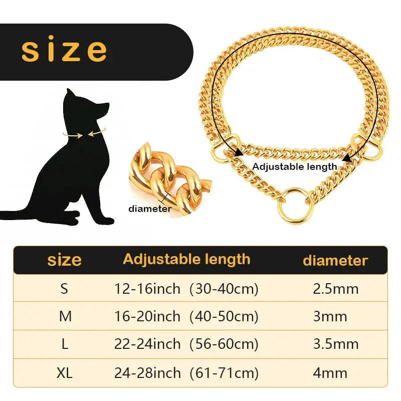Double Row Gold Dog Chain Collar Stainless Steel Chew Proof 18K Training Pet Chains Collars for Medium Large Dogs Nova Trendz