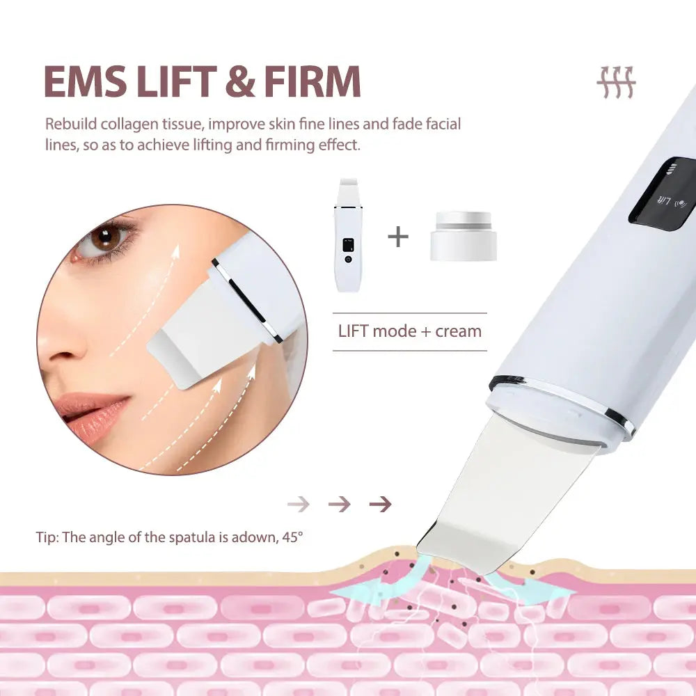 Skin Scrubber Ultrasonic Facial Machine for Home Use Spatula for Blackhead Remover Shovel Peeling Pore Cleaner Face Lift Massage - Nova Trendz