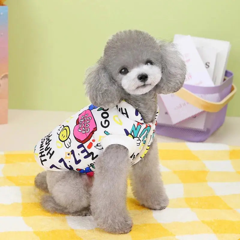 Winter Dog Vest Dopamine Graffiti Print Warm Windproof Outdoor Pet Jacket Fashion Chihuahua Yorkshire Clothes Pet Apparel - Nova Trendz