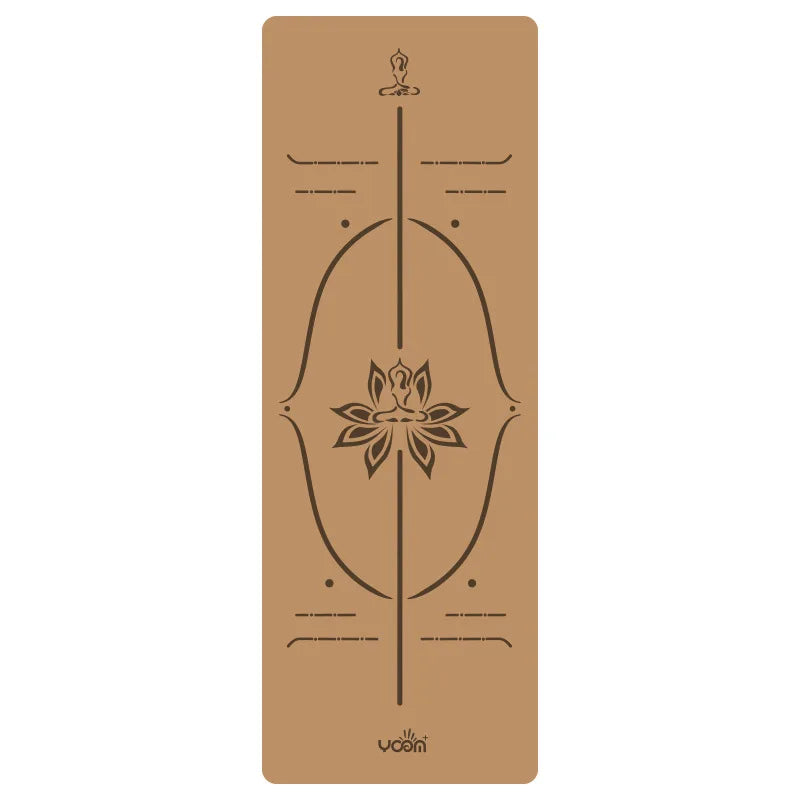 ‌Natural Rubber & Cork Yoga Mat - 68cm Extra-Wide 5mm Thick Gymnastic Mat with Laser-Engraved Alignment Lines & Logo Printing‌ ‌