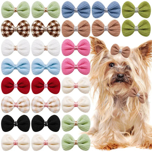 20PCS Cute Pet Dog Hairpin Cat Dog Solid Color Plaid Bow Hair Clips for Dogs Boutique Clips Dog Grooming Hair Accessories - Nova Trendz