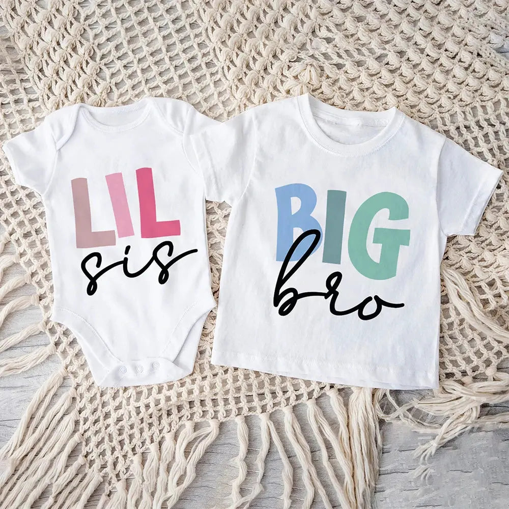 Big Brother Little Sister Family Matching Shirts Boys Girls Sibling T-shirt Toddler Romper Bodysuit KidsTops Short Sleeve Outfit Nova Trendz