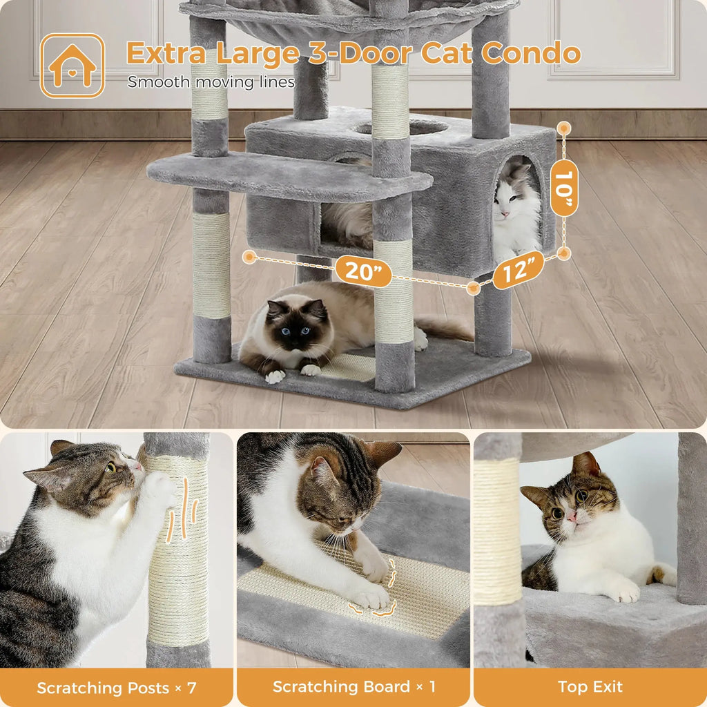 184cm Large Cat Tree and Tower for Indoor Cats With Sisal-Covered Scratching Posts Spacious Hammock Padded Perches and Condos Nova Trendz