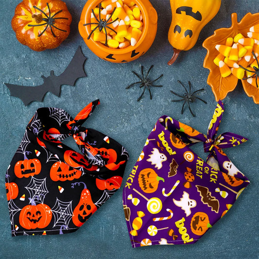 1 Pc Pet Dog Halloween Costume Scarf Dog Bandana Accessories Pumpkin Skull Bat Ghost Pattern Small Dog Cat Dog Bib Pet Supplies