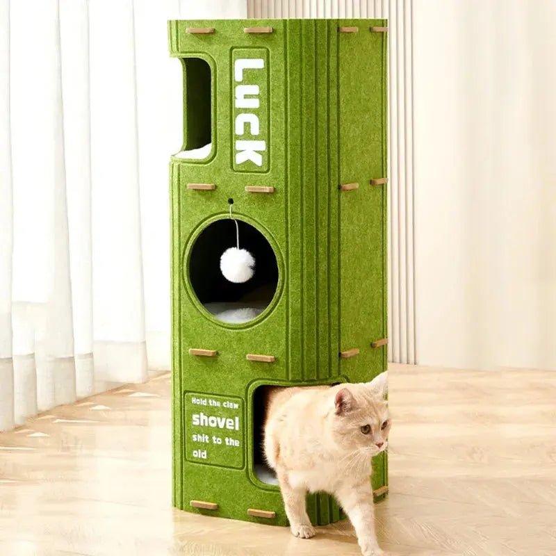 Multi-layer Cat House for Indoor Cats Pet Climbing Frame Integrated Cat Tree Double-layer Scratching Board Enclosed Cat House Nova Trendz