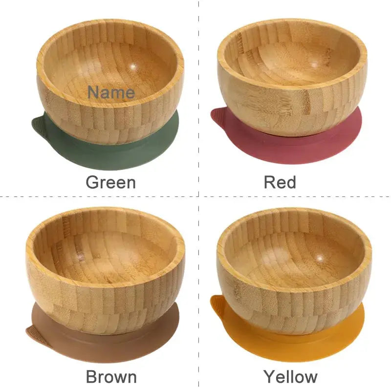 5Pcs Bamboo Bowl Plate For Kid Personalized Name Baby Feeding Set Bamboo Tableware Owl Plate Bowl With Spoon Silicone Baby Stuff Nova Trendz