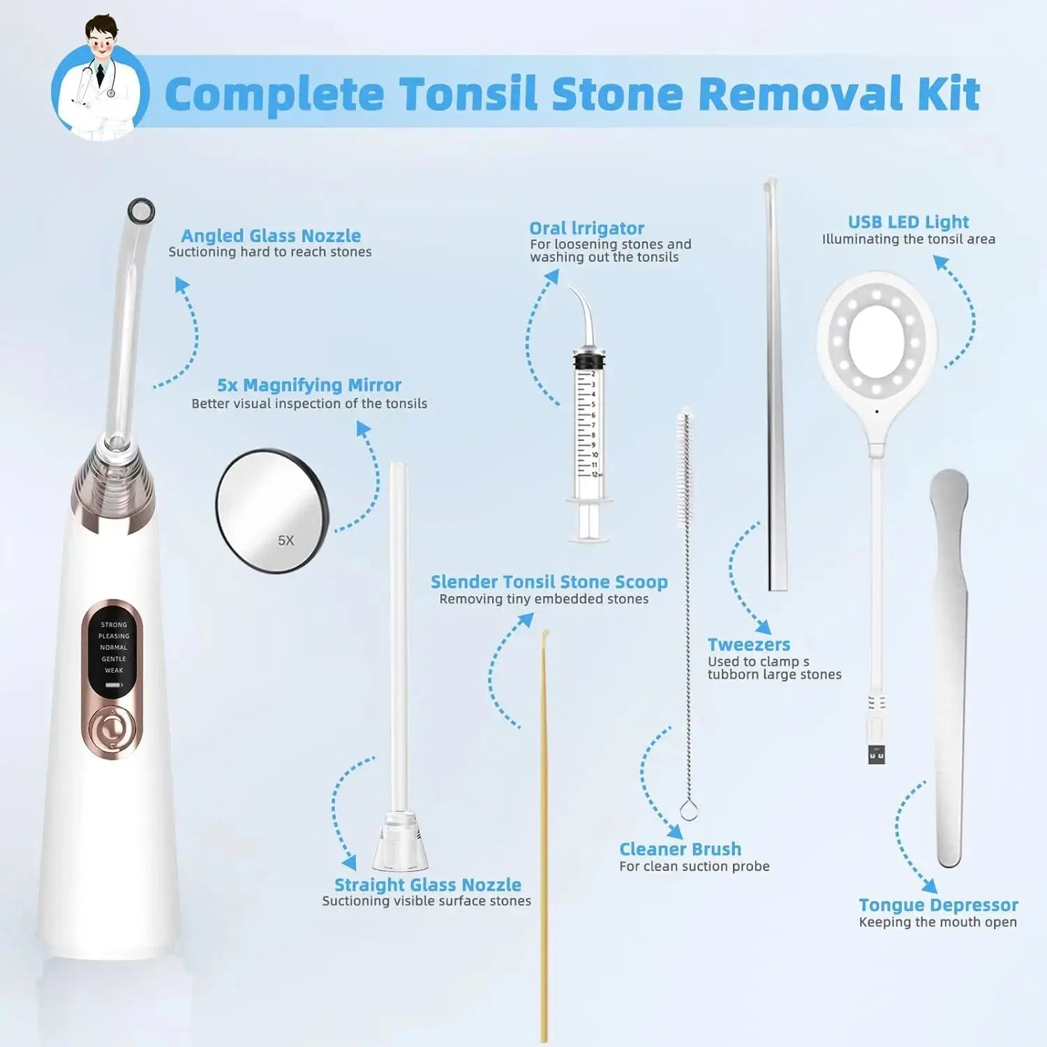 Electronic Vacuum Tonsil Stone Remover Kit with 5 Suction Modes 10in1 Tonsil Stone Cleaner Mouth Cleaning Tool Oral Fresh Care Nova Trendz