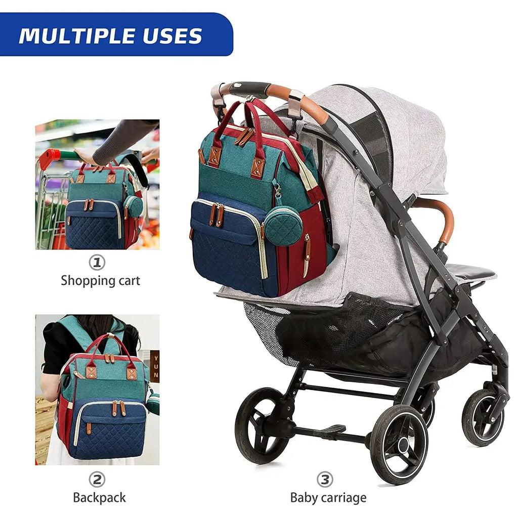 3 In 1 Diaper Bag Backpack Foldable Baby Bed Waterproof Travel Bag with USB Charge Diaper Bag Backpack with Changing Bed 3 types Nova Trendz