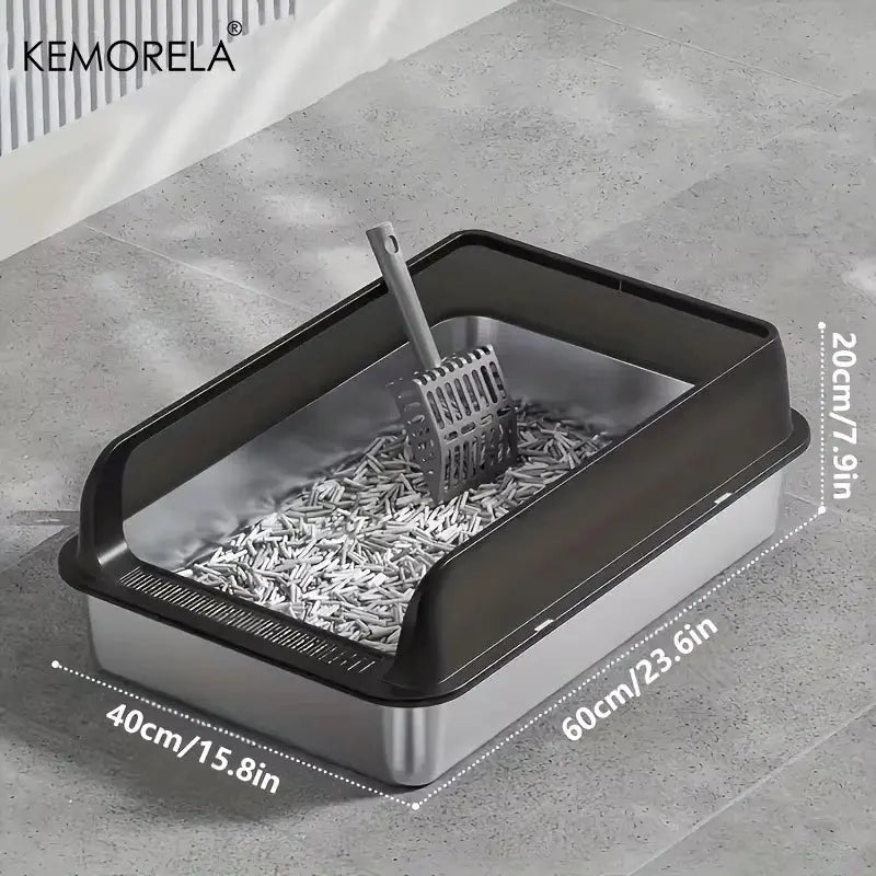 KEMORELA 1PC Stainless Steel Cat Bedpans Thickening Semi-enclosed High Side With Lid Litter Scoop Splashproof Open Litter Box Nova Trendz