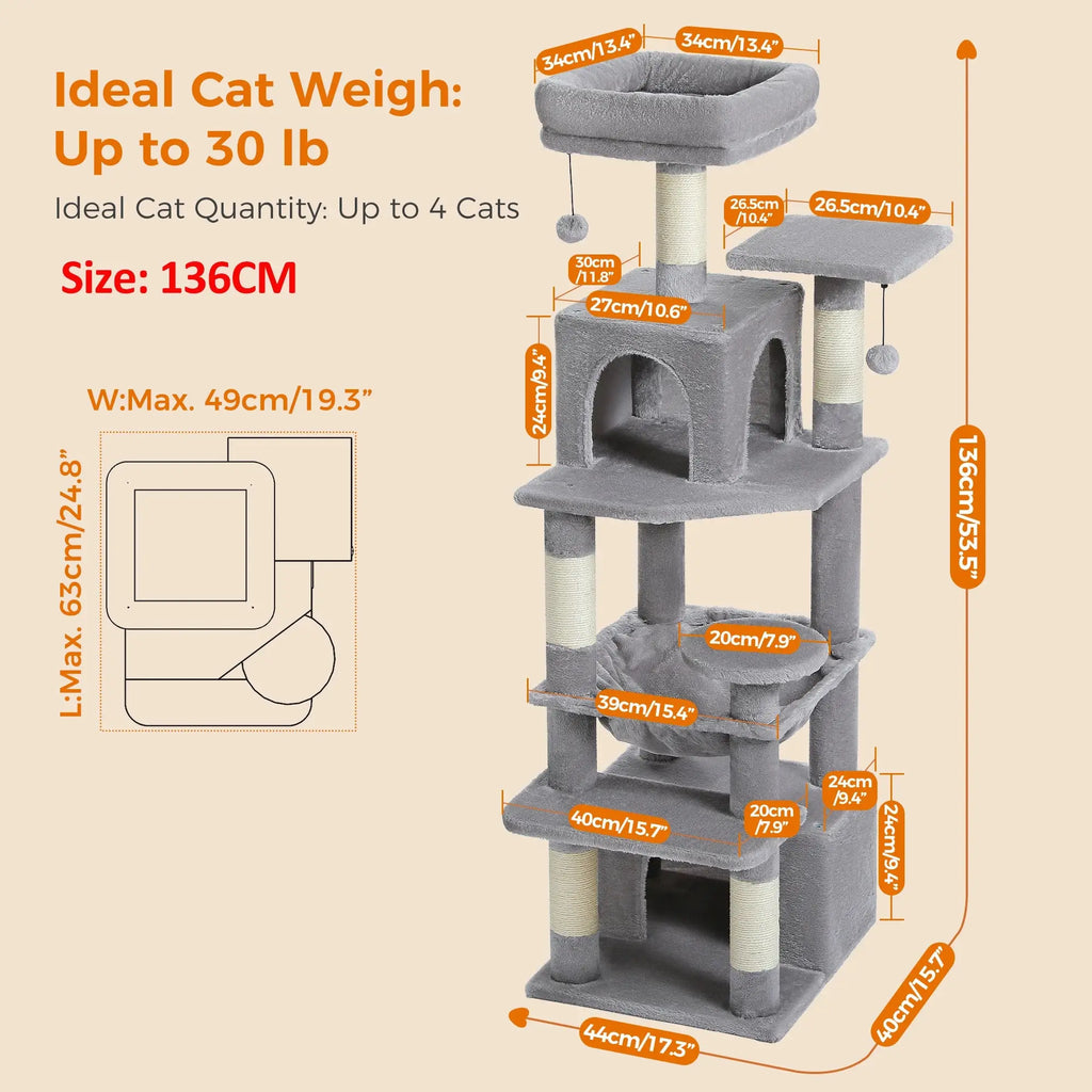 184cm Large Cat Tree and Tower for Indoor Cats With Sisal-Covered Scratching Posts Spacious Hammock Padded Perches and Condos Nova Trendz