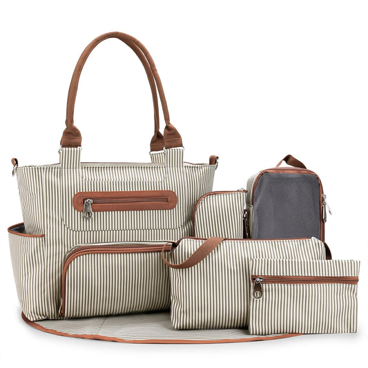 7pcs Nappy Changing Bag Set,Multifunction Mummy Tote Bag Baby Changing Bag Shoulder Handbag Travel Diaper Bag