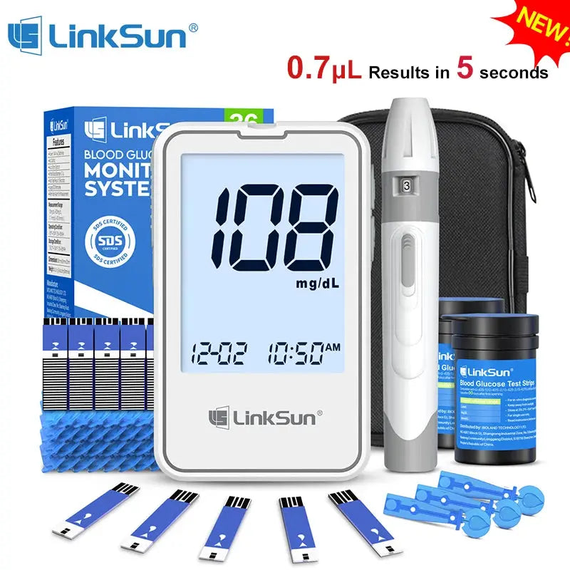 G-425-2 Linksun Blood Glucose Meter Glucometer Kit Medical Diabetes Testing Blood Sugar Tester Digital Glucosemeter Complete Kit Nova Trendz
