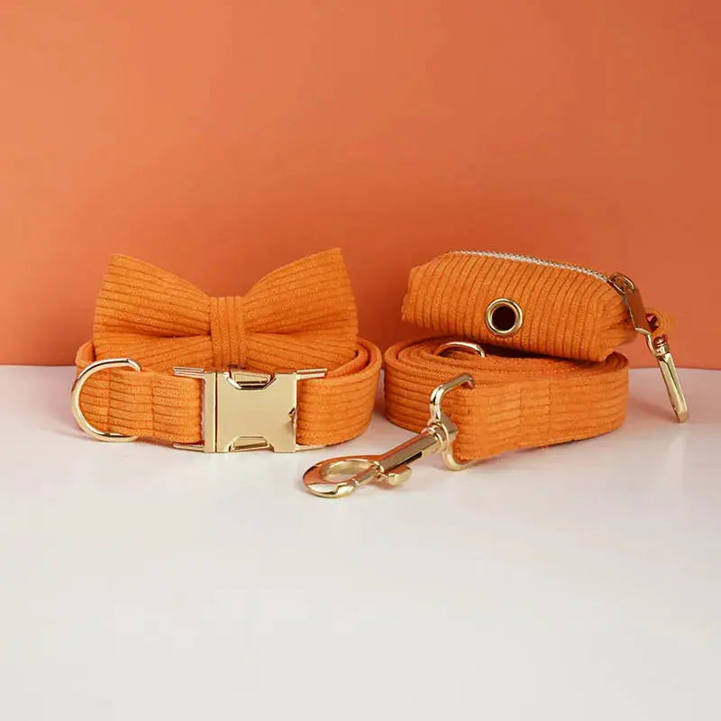 Orange Corduroy Dog Collar And Leash Set For Dogs Custom Engraved Nameplate Pet Supplies Dog Leash Corduroy11 Nova Trendz