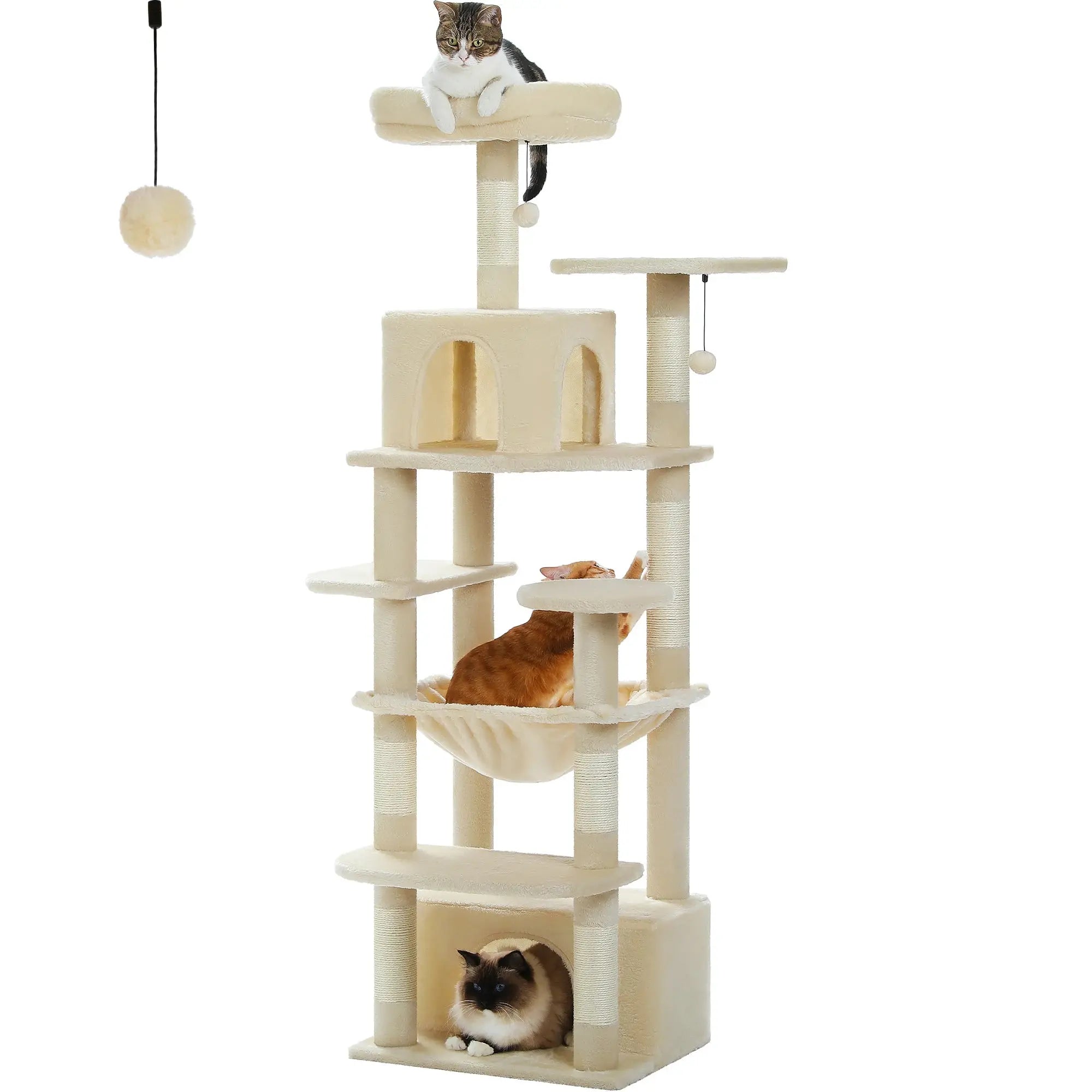 184cm Large Cat Tree and Tower for Indoor Cats With Sisal-Covered Scratching Posts Spacious Hammock Padded Perches and Condos Nova Trendz