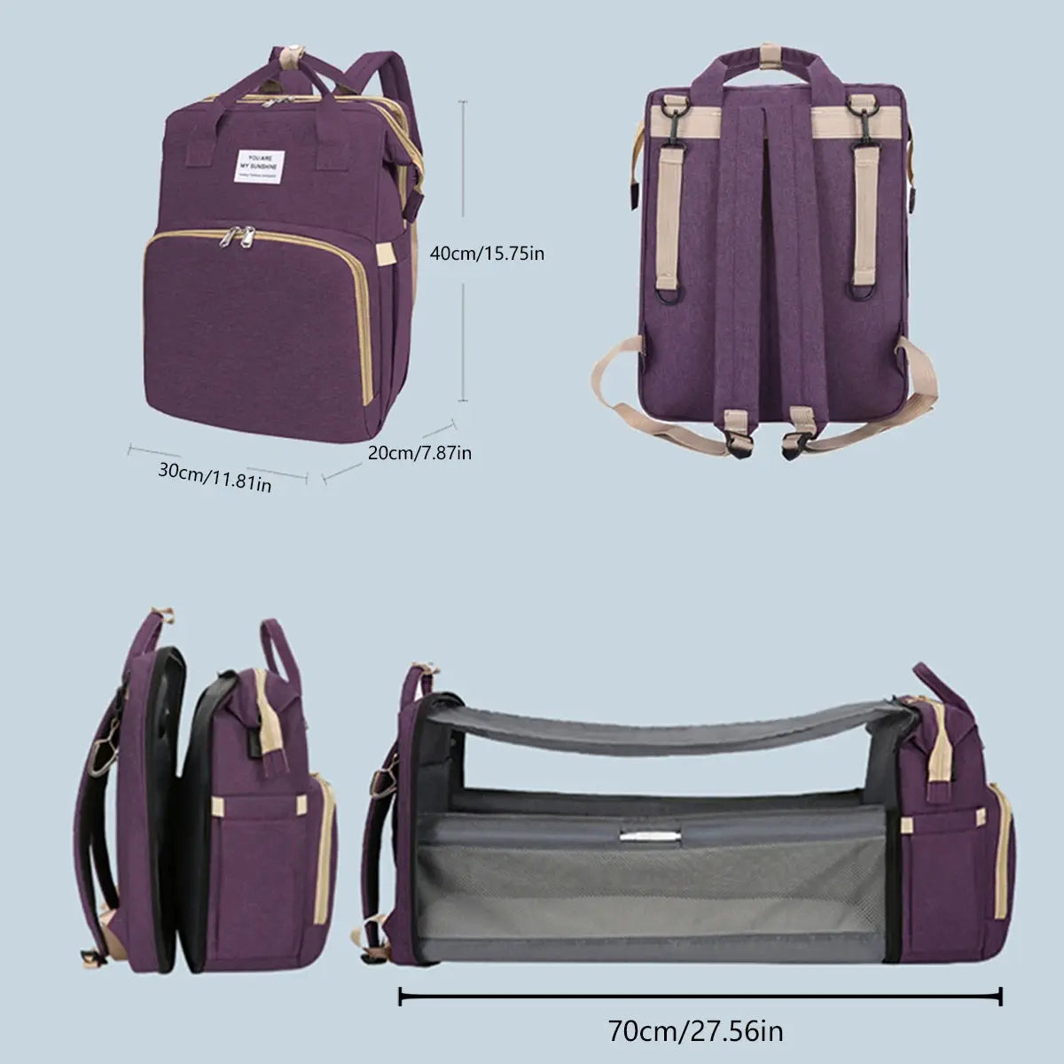 Foldable bed diaper bag with changing station insulated pocket and large capacity Multifunctional Double shoulder mommy bag Nova Trendz