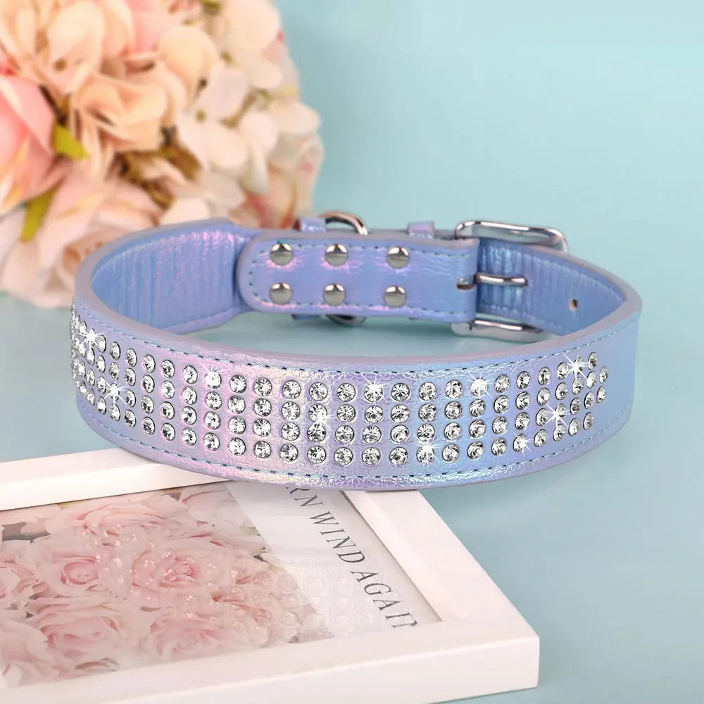 Bling Rhinestone Dog Collar Wide Leather Dogs Collars Glitter Diamond Pet Necklace Durable For Medium Large Dogs French Bulldog Nova Trendz