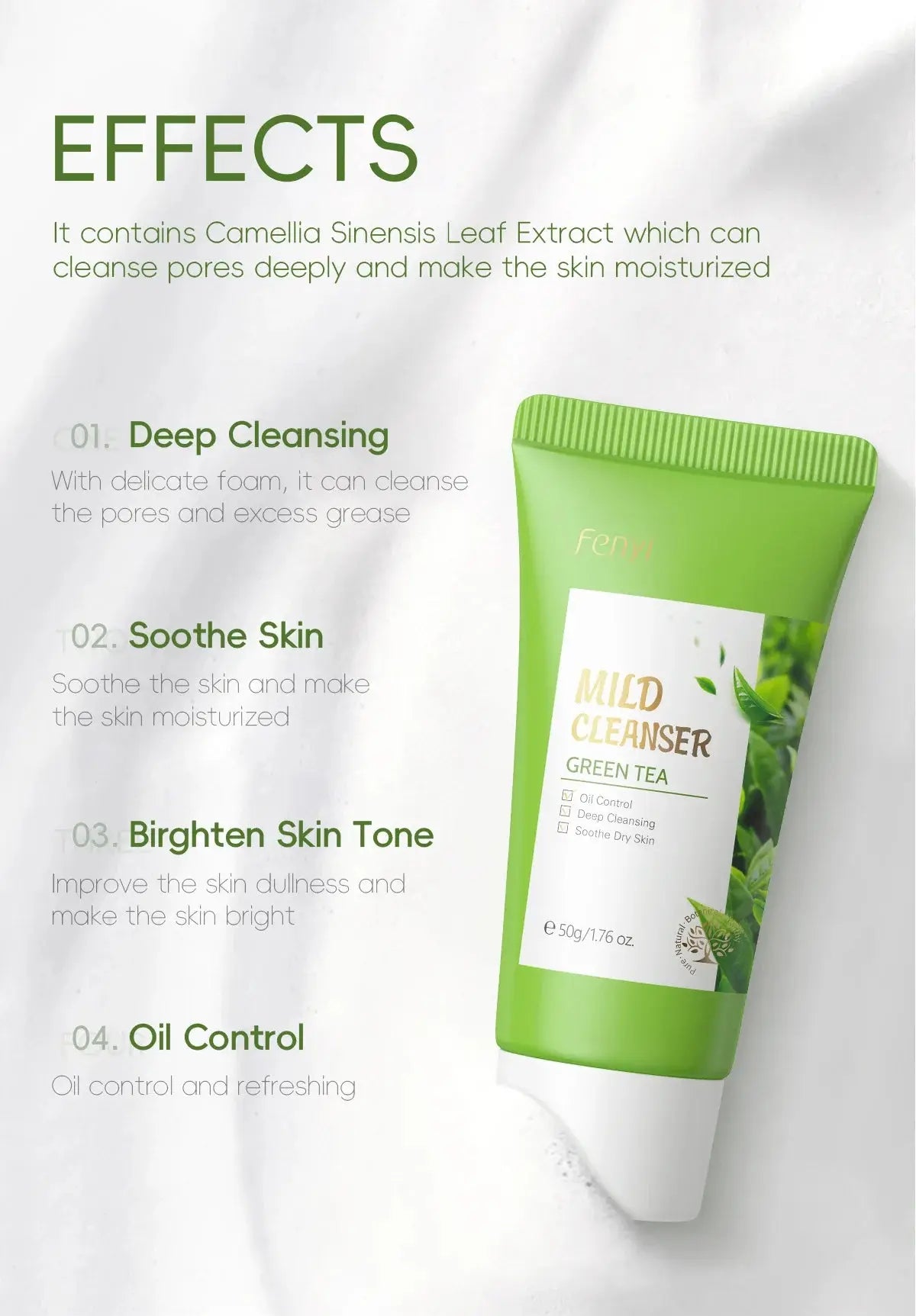 Green Tea Facial Cleanser 50g Skin Deep Cleansing Moisturizing Blackhead Removal Skincare Face Wash Foam Face Cleanser Skin Care - Nova Trendz
