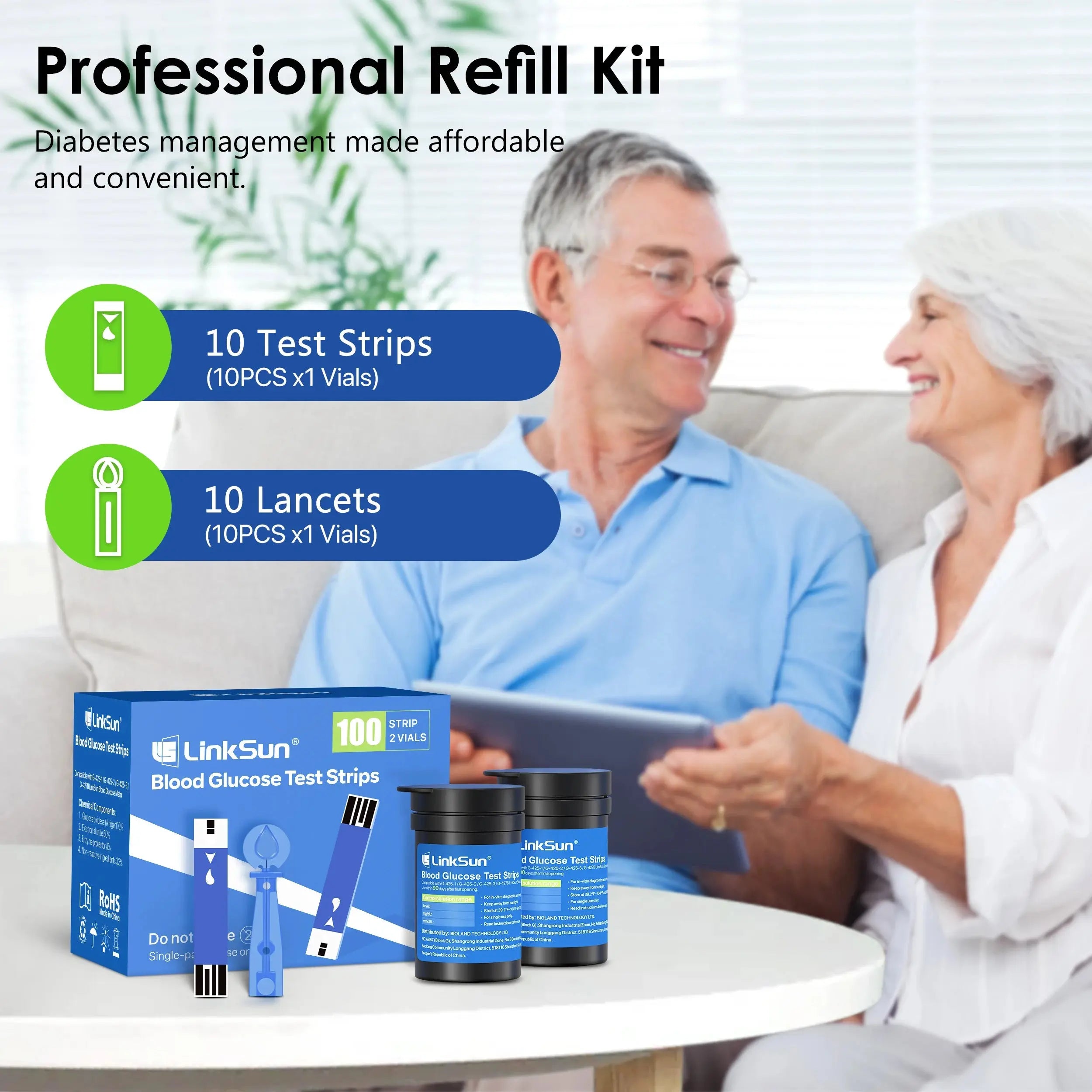 G-425-2 Linksun Blood Glucose Meter Glucometer Kit Medical Diabetes Testing Blood Sugar Tester Digital Glucosemeter Complete Kit Nova Trendz