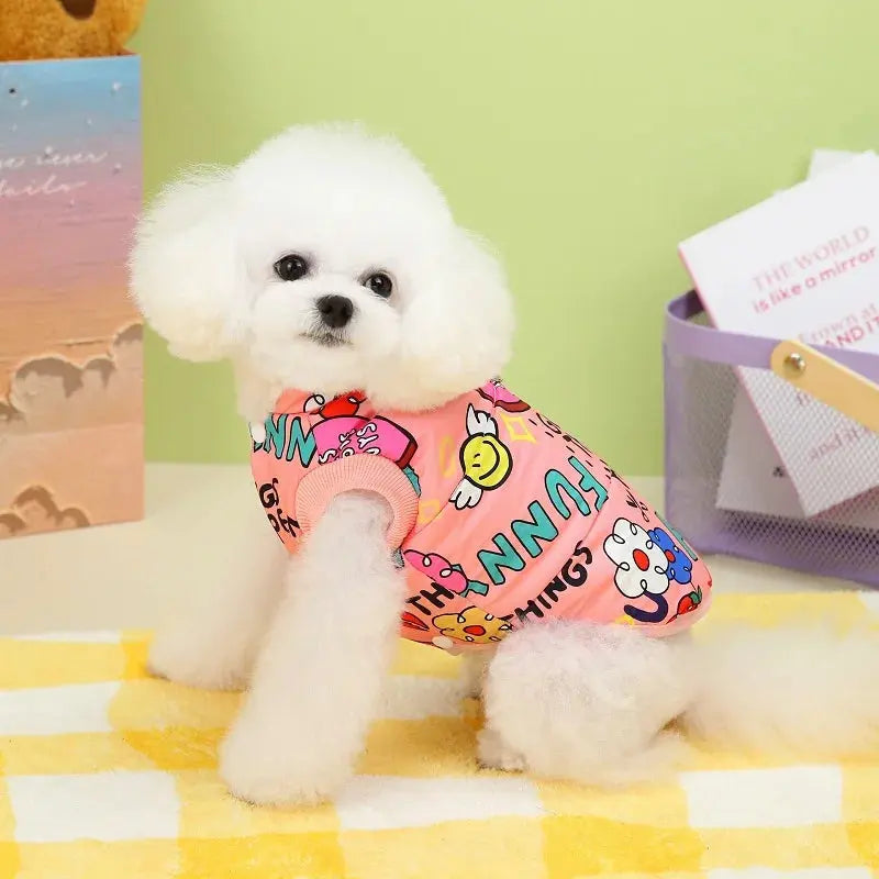 Winter Dog Vest Dopamine Graffiti Print Warm Windproof Outdoor Pet Jacket Fashion Chihuahua Yorkshire Clothes Pet Apparel - Nova Trendz