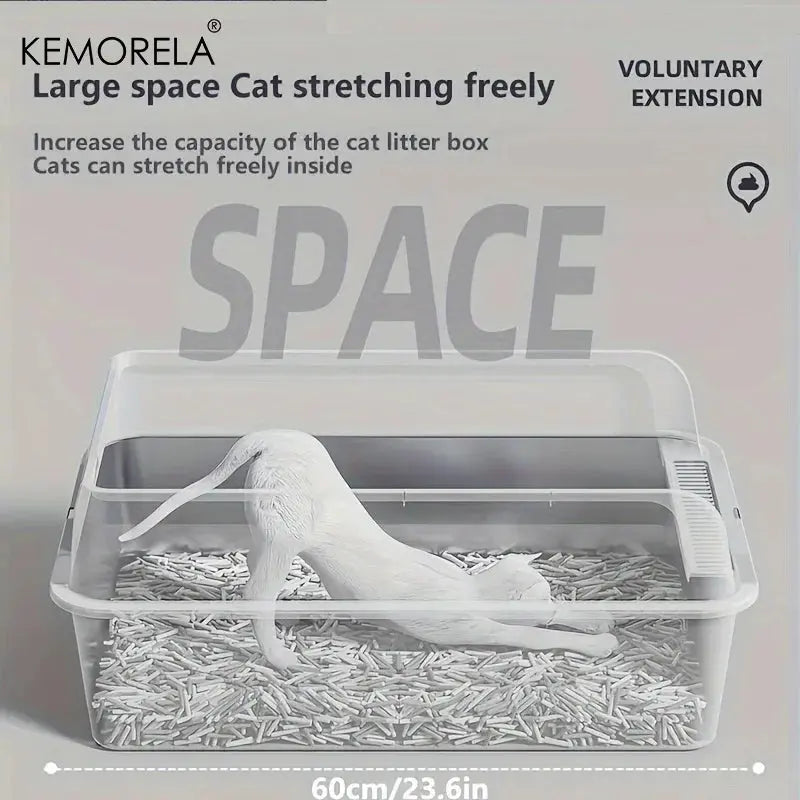 KEMORELA 1PC Stainless Steel Cat Bedpans Thickening Semi-enclosed High Side With Lid Litter Scoop Splashproof Open Litter Box Nova Trendz