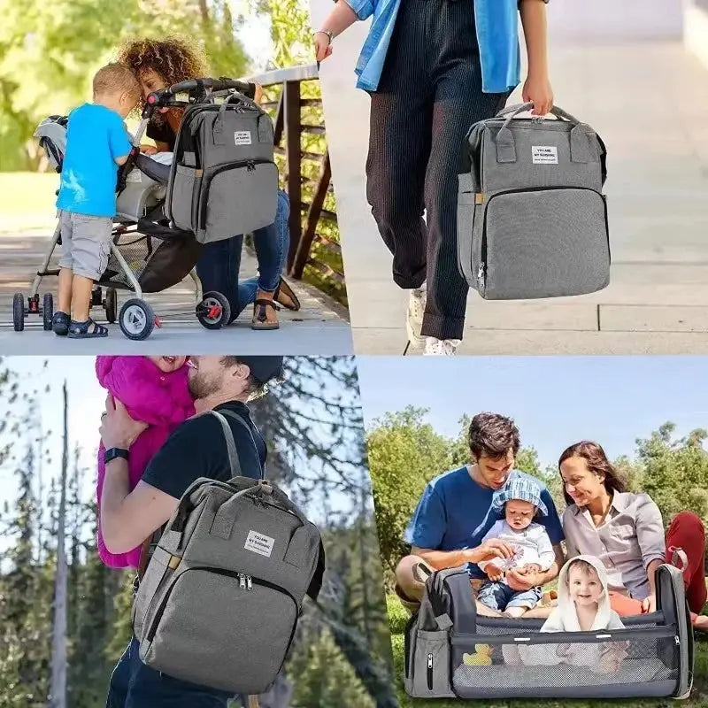 Foldable bed diaper bag with changing station insulated pocket and large capacity Multifunctional Double shoulder mommy bag Nova Trendz