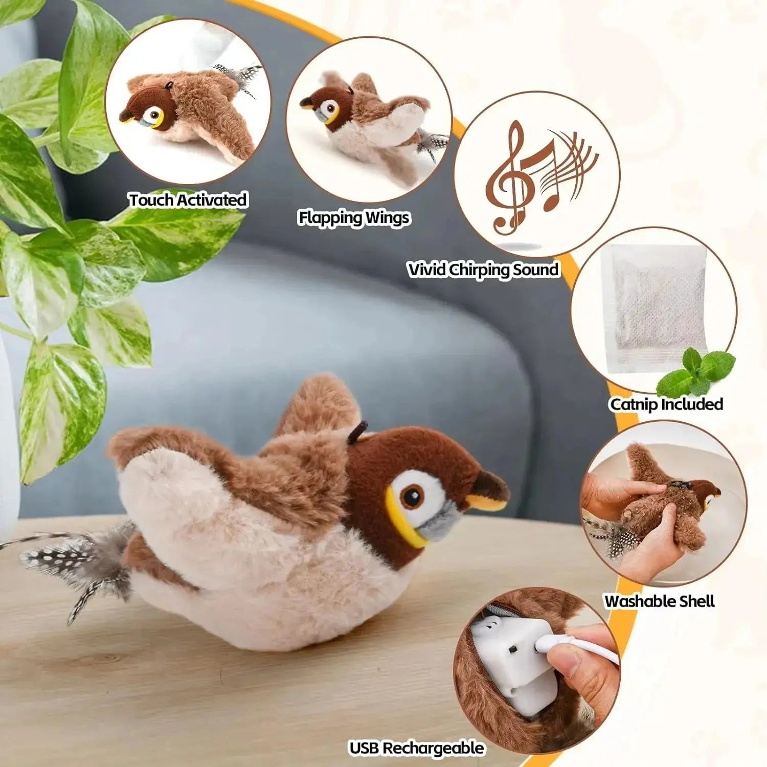 Interactive Flying Bird Cat Toy (with Catnip) Toy Flapping Bird Cat Toy Flying Interactive Flapping Chirping Bird Cat Toy Nova Trendz