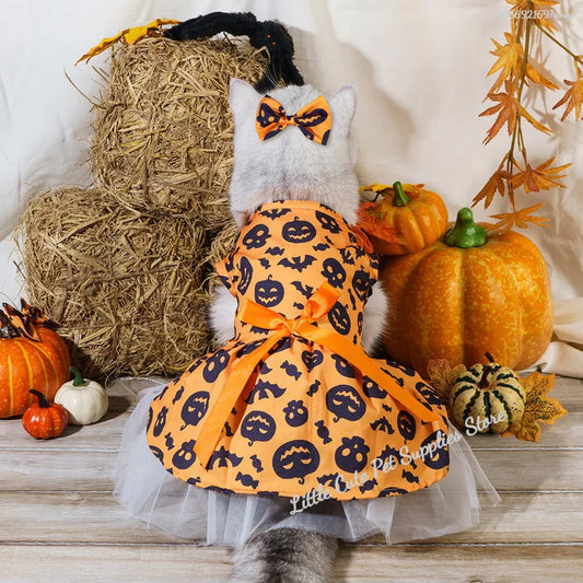Halloween Pet Dog Dress For Small Medium Dogs Cosplay Costume Pet Dresses Fashion Bow Cat Princess Skirt Chiahuahua Dog Clothes