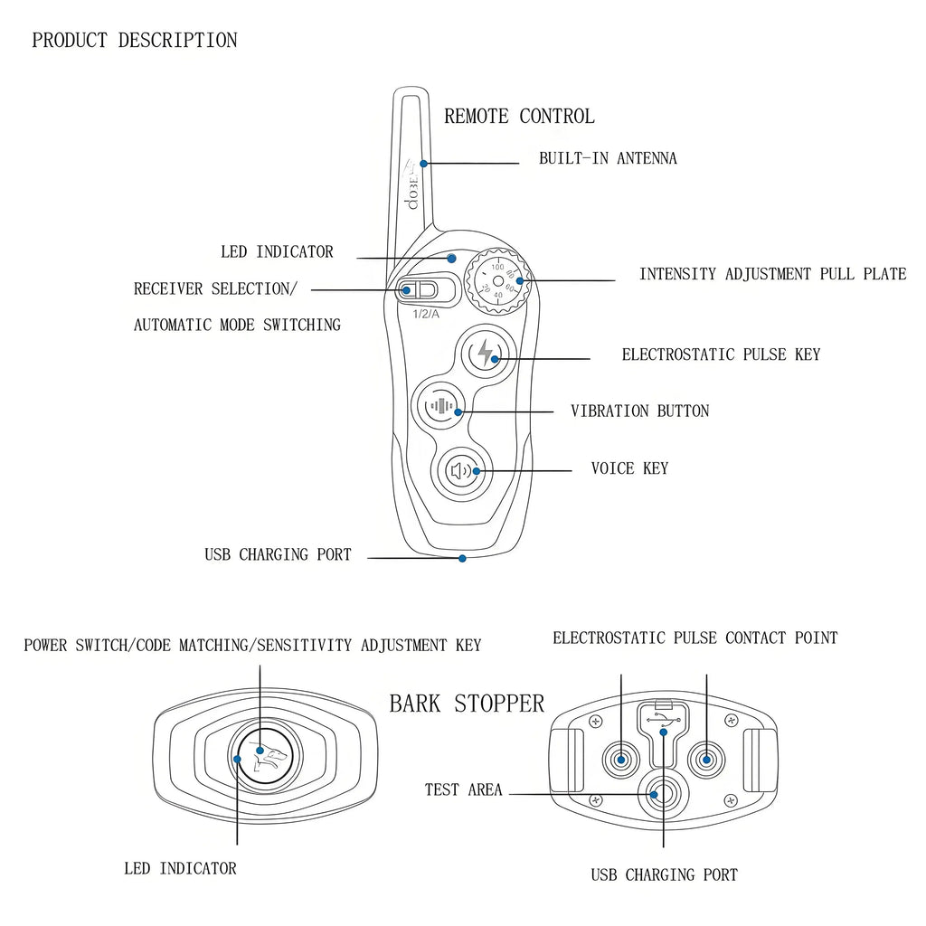 Dog Training Collar/Auto-barking Stopper 2 in 1 Function 500m Remote Control Range Waterproof Pet Electric Collar For Most Dogs - Nova Trendz