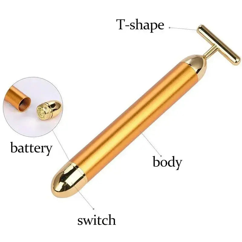 24K Gold Beauty Bar Face Massager Electric Vibrating Rose Quartz 3D Roller Face Lifting Body Facial Gua Sha Jade Roller Nova Trendz