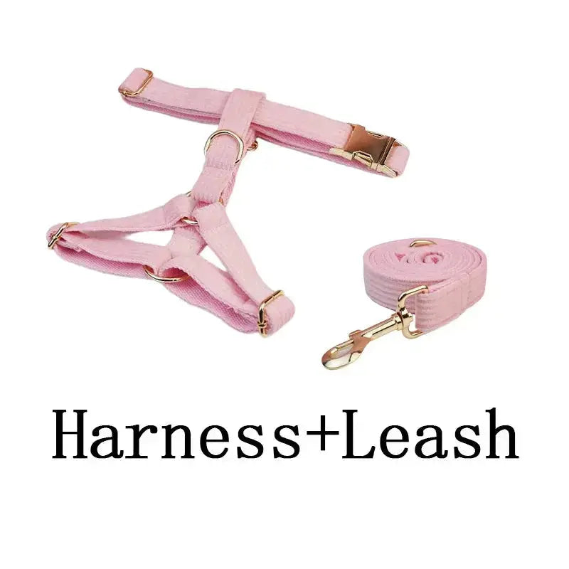 Pink Corduroy Dog Collar And Leash Set For Dogs Custom Engraved Nameplate Pet Supplies Dog Leash Corduroy07 - Nova Trendz