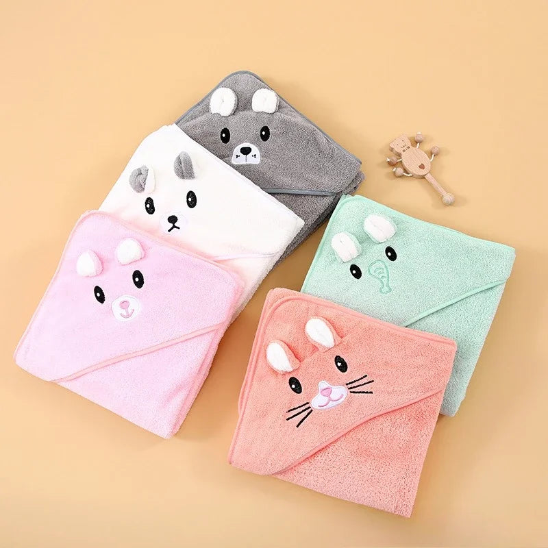 Hooded Coral Velvet Baby Bath Towel Cartoon Baby Elephant Wrap Blanket Super Absorbent Warm Bathrobe Newborn Baby Bath Towel