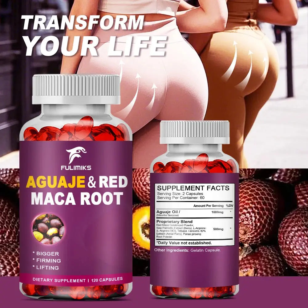 Aguaje Supplement Red Maca Root Extract Capsules Enhances Curves, Firms, Sculpting, Supports Buttocks and Immune Health Nova Trendz