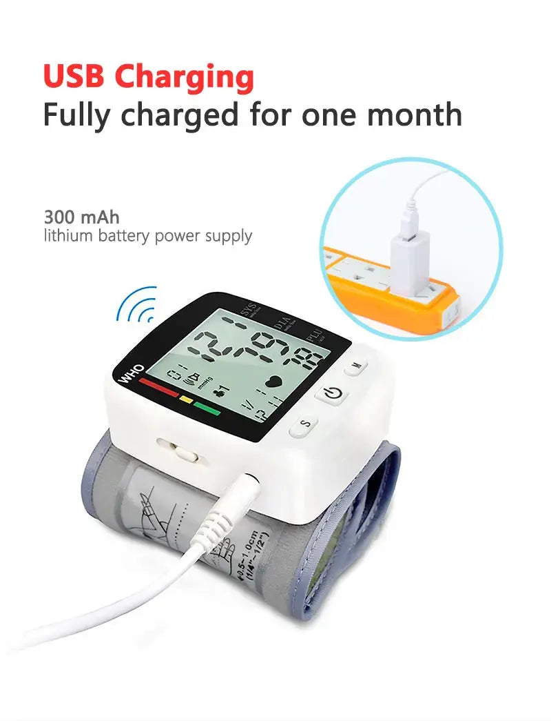 Digital Blood Pressure Monitor Wrist Tensiometer Electronic Sphygmomanometer  Tonometer with LCD, 2 X 90 Memory Rechargeable Nova Trendz