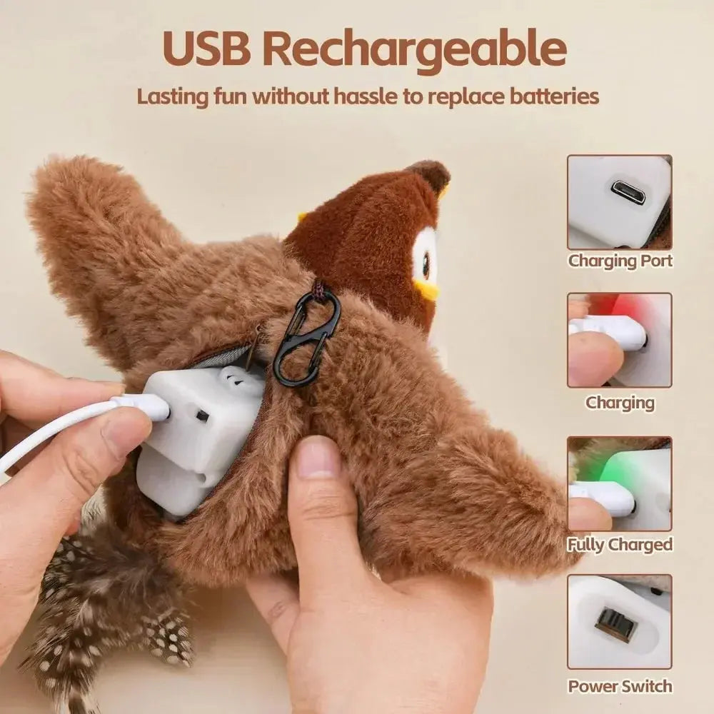 Interactive Cat Toys Rechargeable Electric Flapping Wings Bird Cat Toy Sound Chirping Bird Catnip Touch Activated Plush Toy Nova Trendz