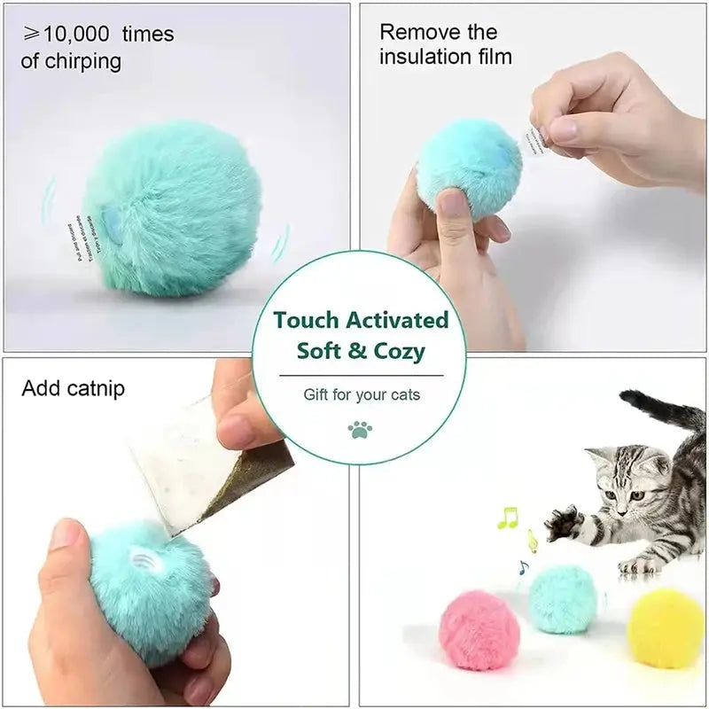 Interactive Ball Smart Cat Toys Plush Electric Catnip Training Toy Kitten Touch Sounding Pet Product Squeak Toy Ball - Nova Trendz