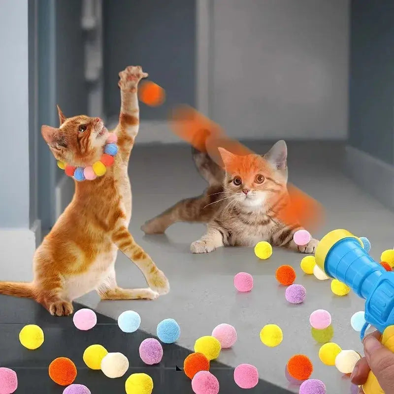 Cat Toys Interactive Launch Training Toy For Pet Kitten Creative Mini Shooting Gun Games Stretch Plush Ball Toys Pet Supplies - Nova Trendz