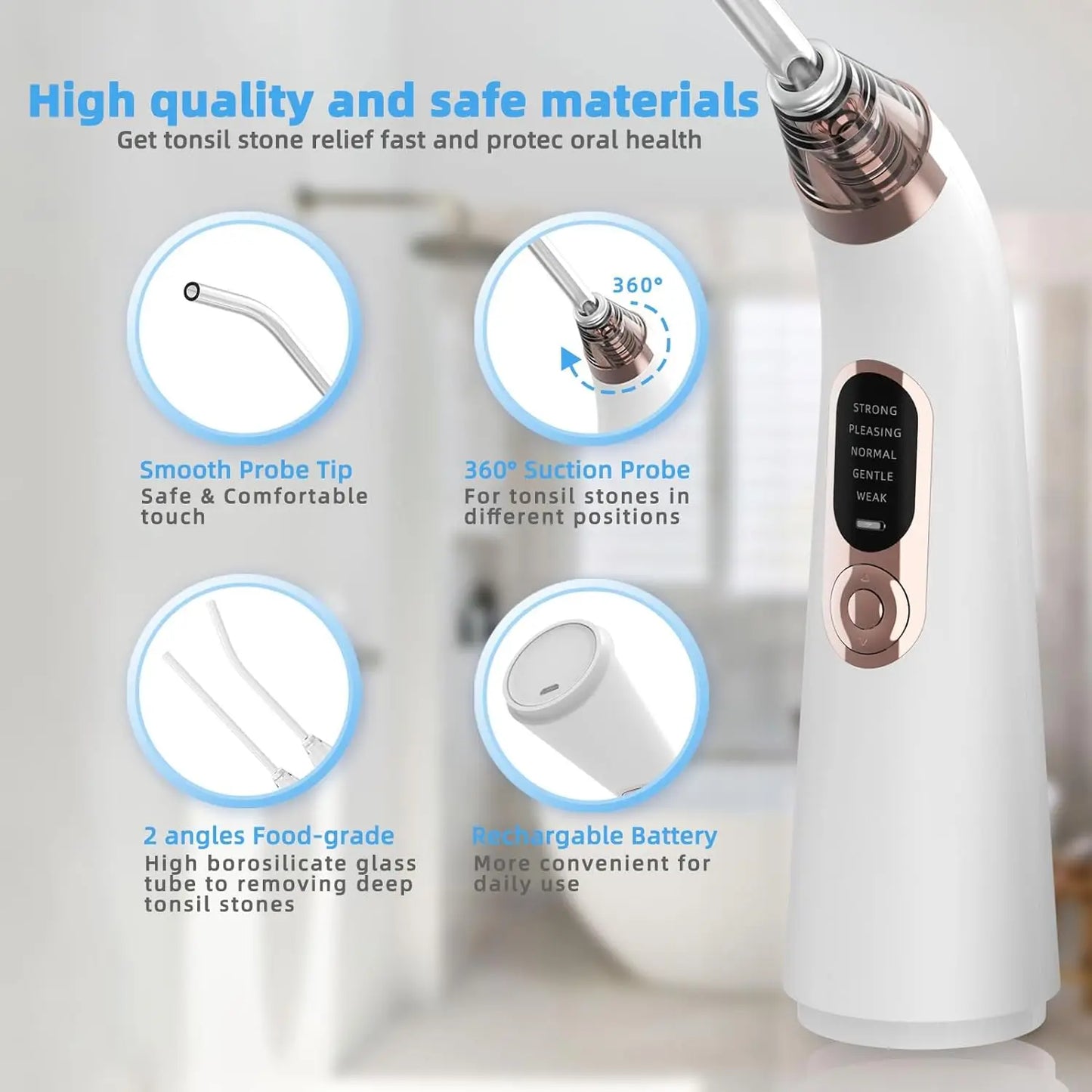 Electronic Vacuum Tonsil Stone Remover Kit with 5 Suction Modes 10in1 Tonsil Stone Cleaner Mouth Cleaning Tool Oral Fresh Care