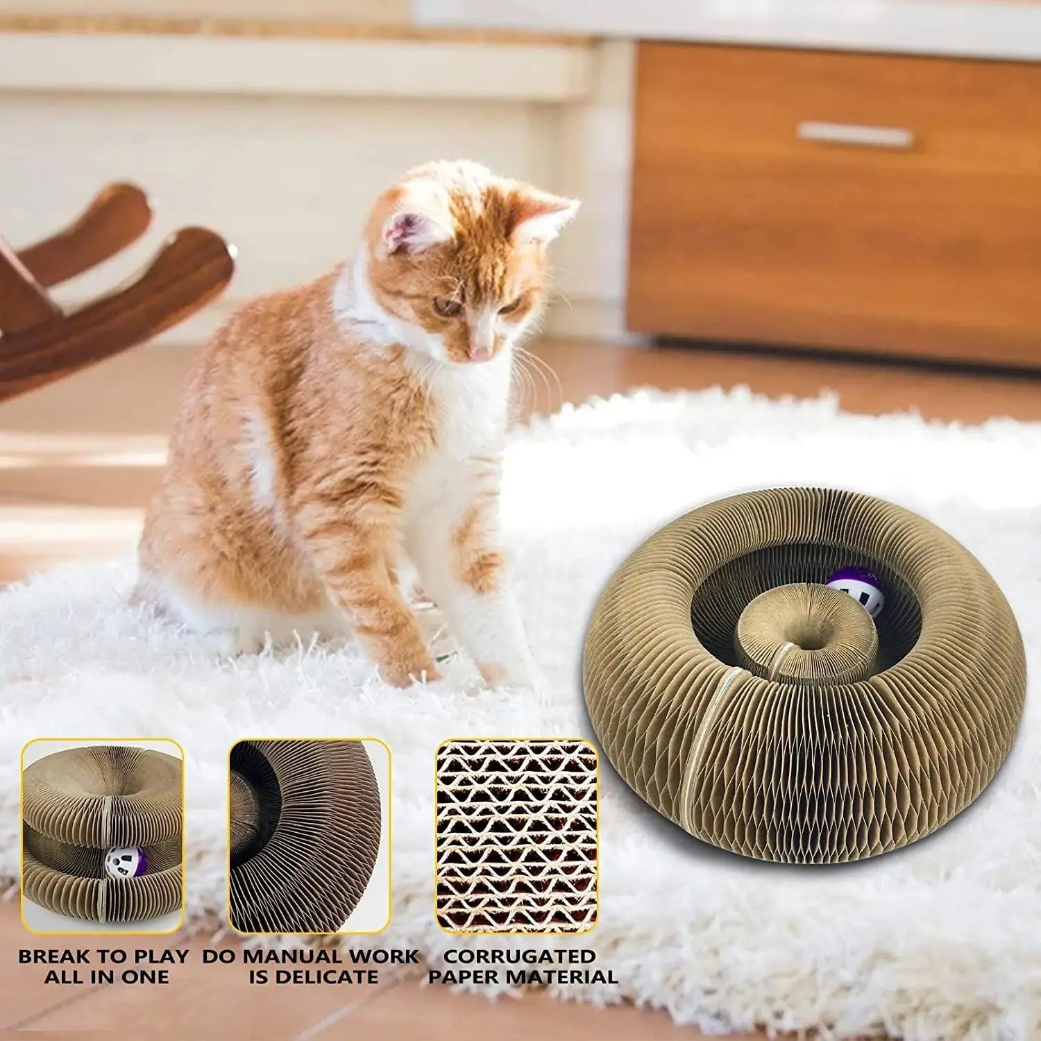 Magic Cat Scratch Organ Board Cat Toy with Ball Cat Grinding Claw Cat Climbing Frame Kitten Round Corrugated Cat Scratching Toy Nova Trendz