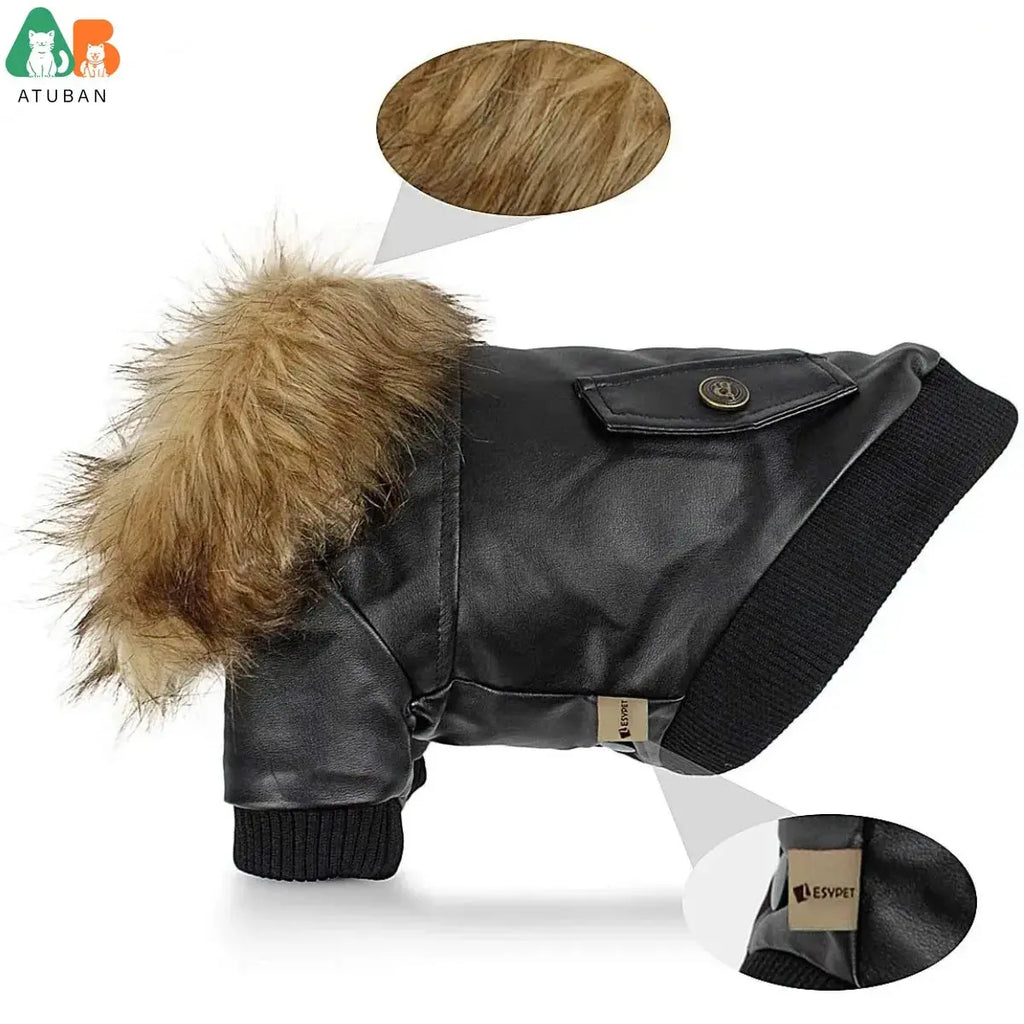 ATUBAN Leather Dog Coats Waterproof Dog Winter Coat Puppy Jackets for Small to Medium Dogs clothes for pets dog clothes winter - Nova Trendz