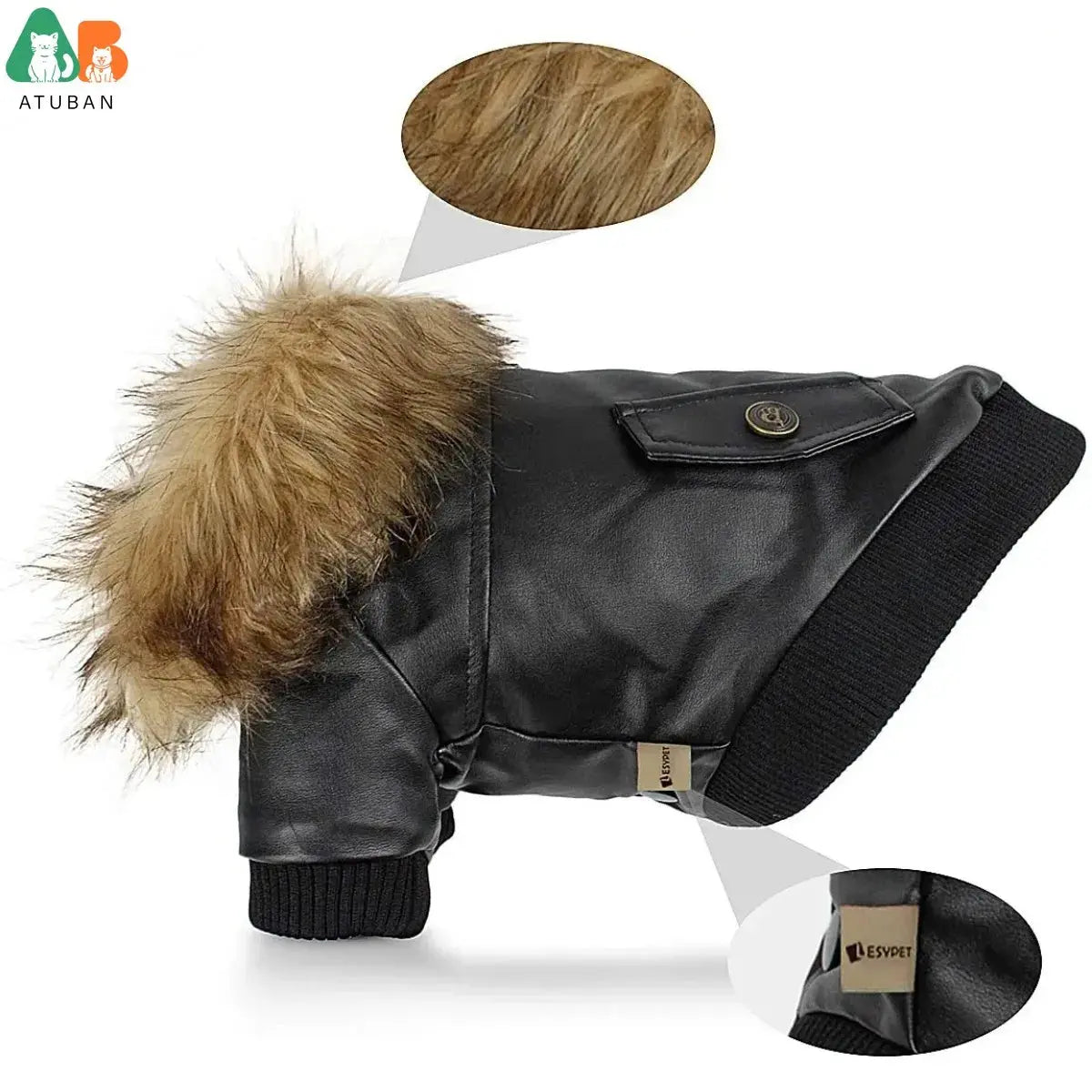 ATUBAN Leather Dog Coats Waterproof Dog Winter Coat Puppy Jackets for Small to Medium Dogs clothes for pets dog clothes winter - Nova Trendz