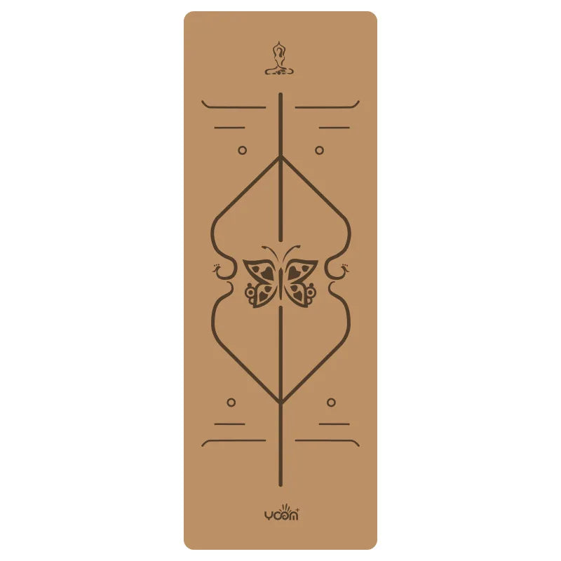 ‌Natural Rubber & Cork Yoga Mat - 68cm Extra-Wide 5mm Thick Gymnastic Mat with Laser-Engraved Alignment Lines & Logo Printing‌ ‌