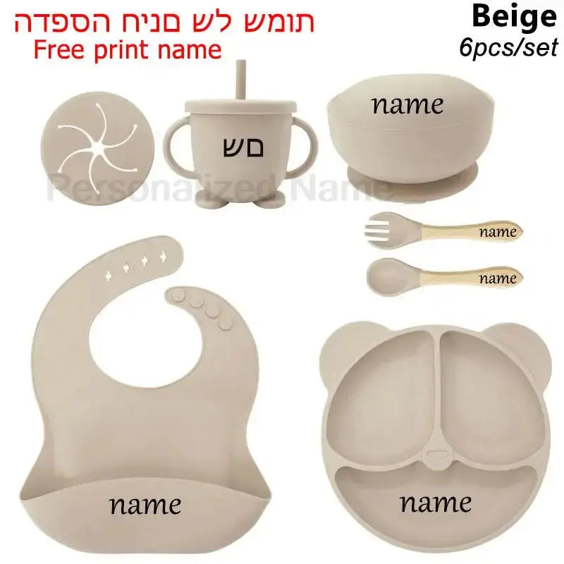 Personalized Name Tableware For Kids Silicone Suction Cup Plate Bowl Baby Feeding Set Children Dinner Dishes Bowl Spoon Cup Nova Trendz