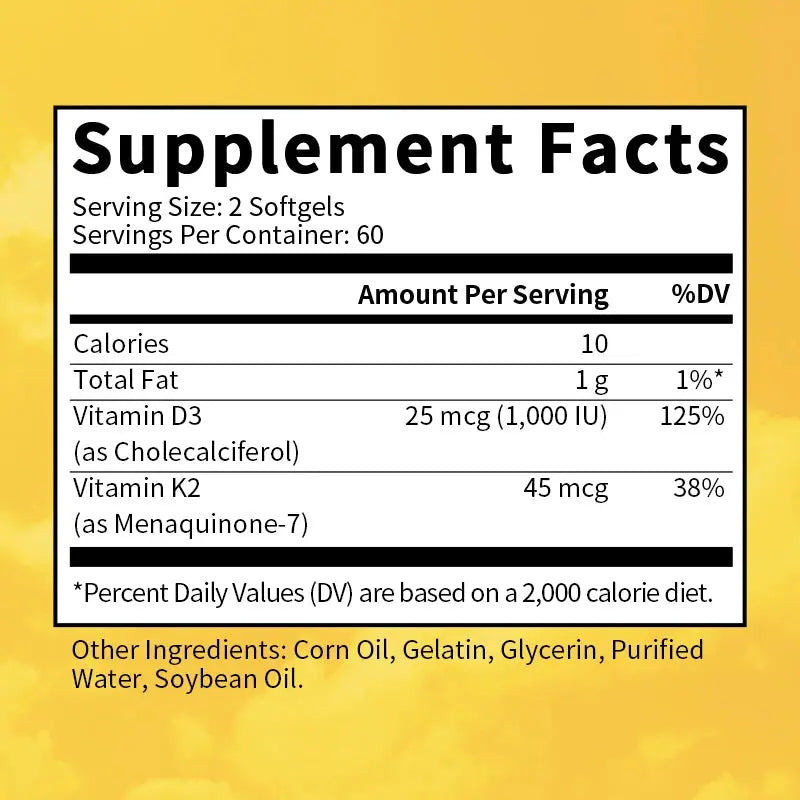 Vitamin D3 K2 Softgel Capsules High-Potency D3 K2 Supplements with 1000 IU, Support Immune Health For Whole Family Nova Trendz