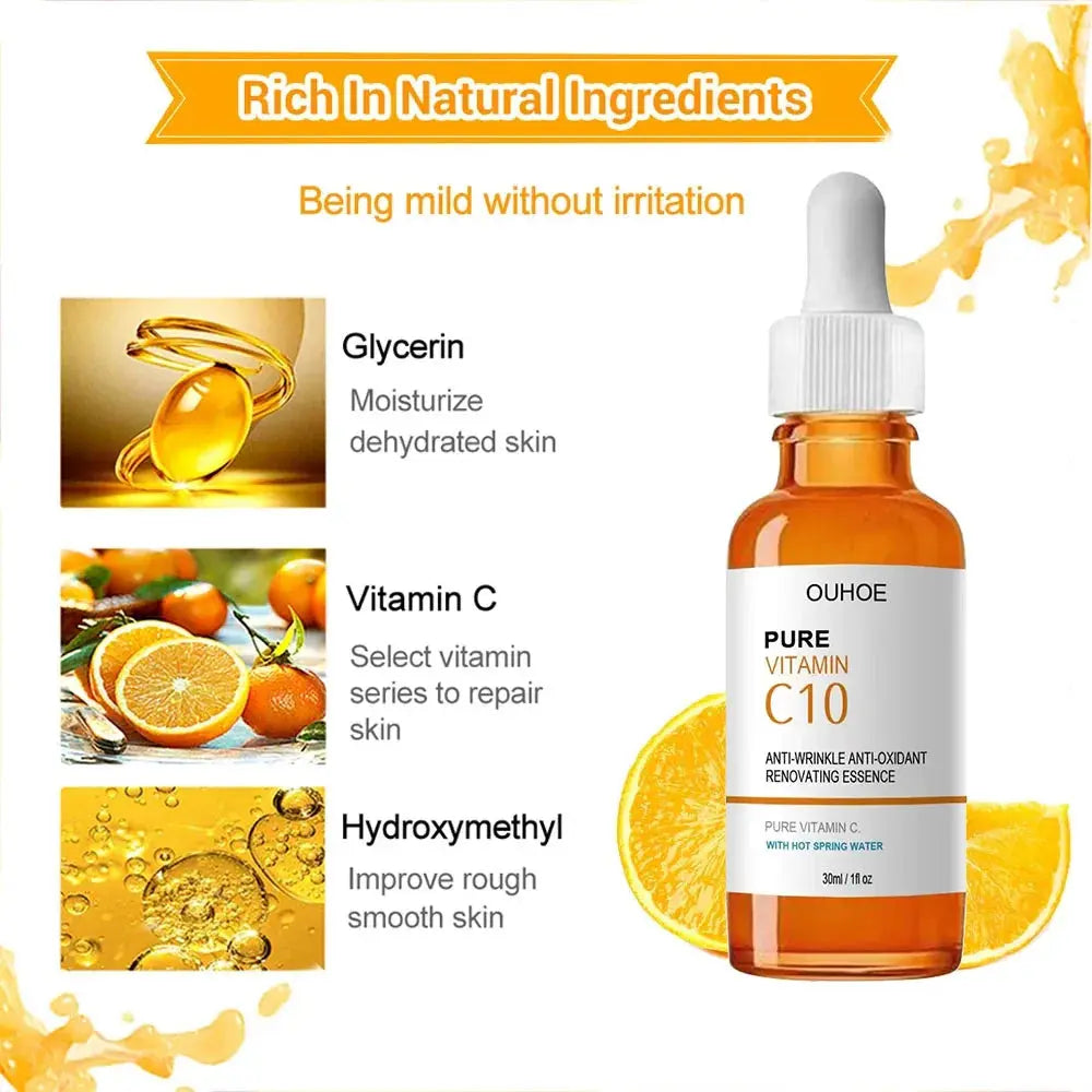 Vitamin C Wrinkle Remover Face Serum Lifting Firming Fade Fine Lines Anti-aging Essence Whitening Brighten Nourish Skin Care Nova Trendz
