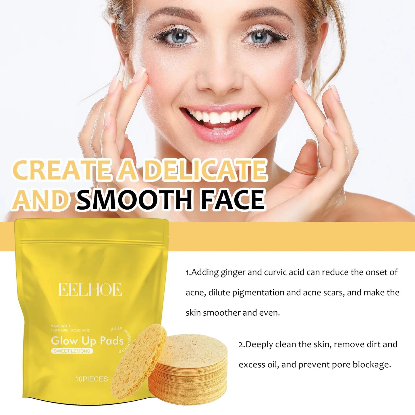 Turmeric Kojic Acid Cleansing Pads Exfoliating Pads Facial Sponges Removes Dirt Cleansing Exfoliating Daily Cleansing Skin Care